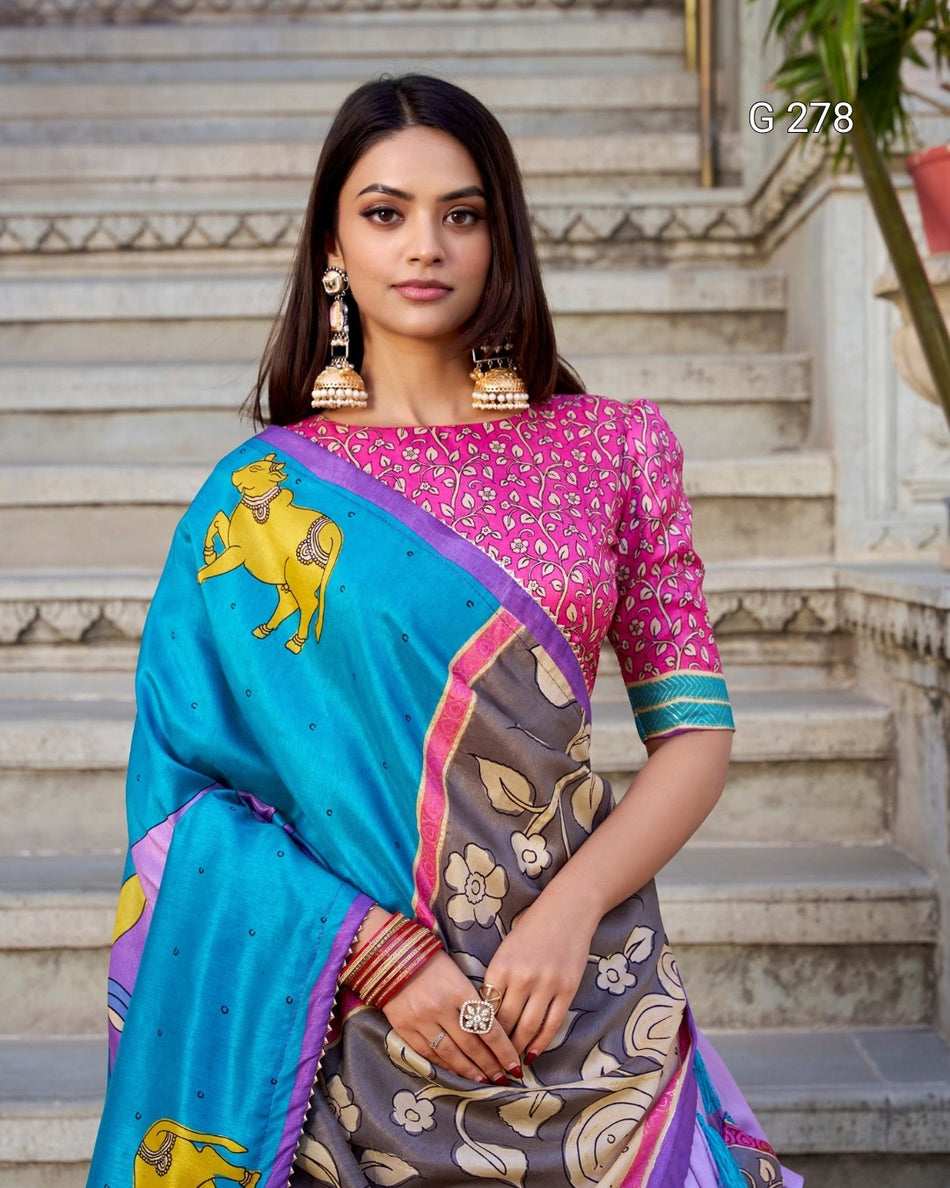 Tasar Silk Lehenga with Kalamkari Print & Gotta Patti Dupatta – G 278