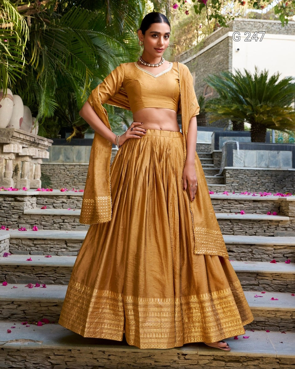 Zari Weaving Pure Chanderi Lehenga with Lace Border – G 247