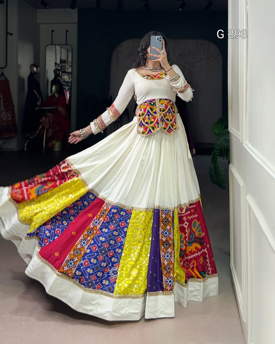 Multi Colour Patch Pure Rayon Lehenga with Real Mirror Gamthi Work Blouse – G 293