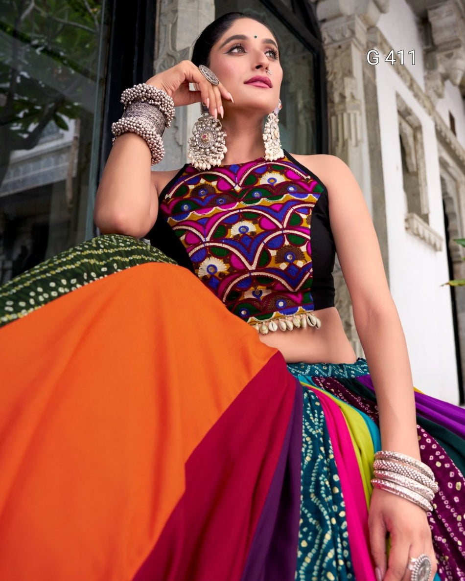 Cotton Printed Lehenga with Gota-Patti & Mirror Lace Top – G 411