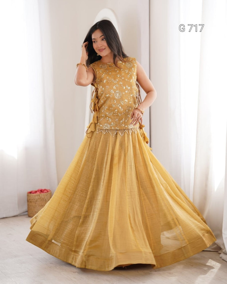 Trendy Lehenga Choli with Embroidered Koti Style G 717