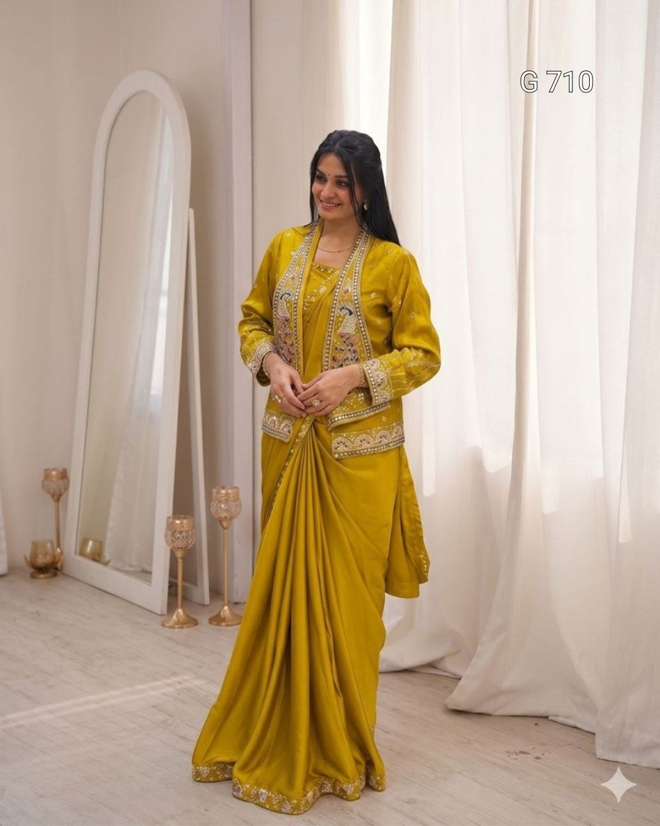 Graceful Party Wear Saree with Designer Jacket G 710