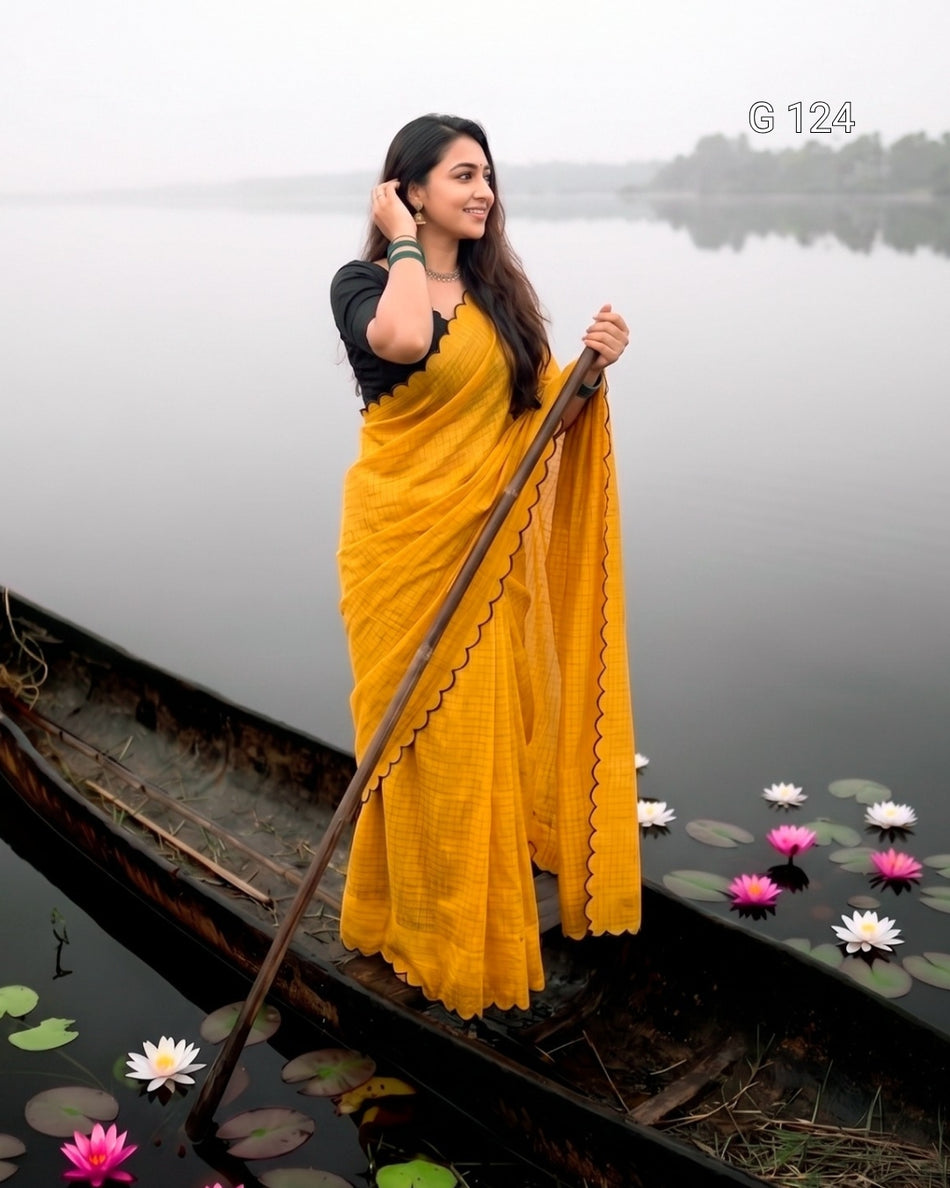 Gadhwal Chex Saree with Arca Work and Lucknowi Blouse – G 124