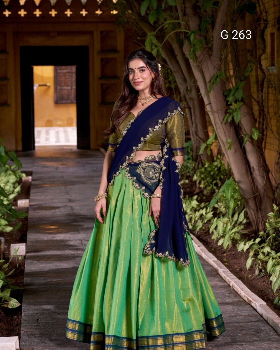 Kanchipuram Zari Work Lehenga with Sequins Dupatta – G 263