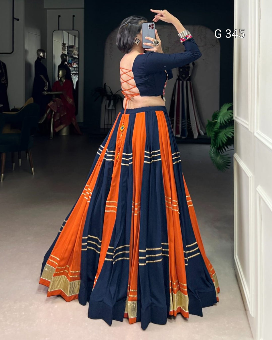 Navy Blue Pure Rayon Lehenga with Embossed & Gotta Patti Lace Work - G345