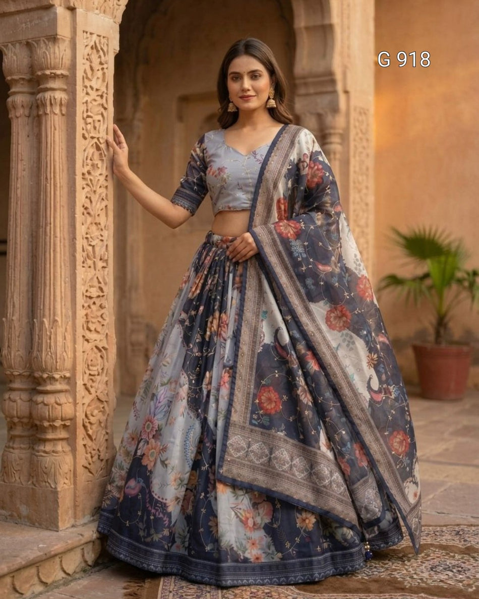 Digital Print Embroidered Lehenga Choli - G 918