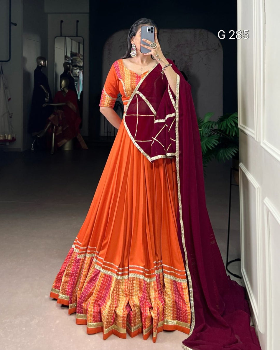 Bandhej Print Pure Rayon Lehenga with Sequins Lace Border – G 285