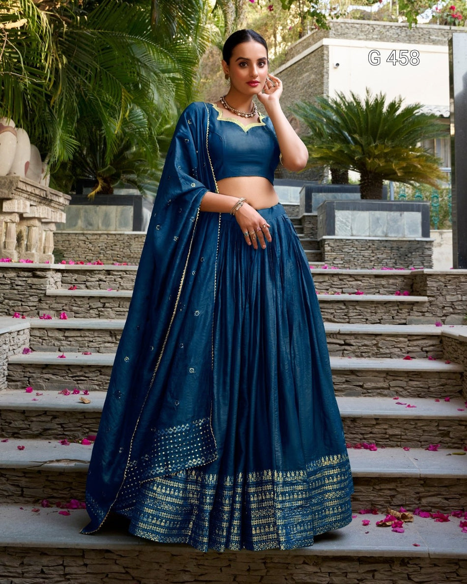 Pure Chanderi Lehenga with Zari Border Dupatta - G 458