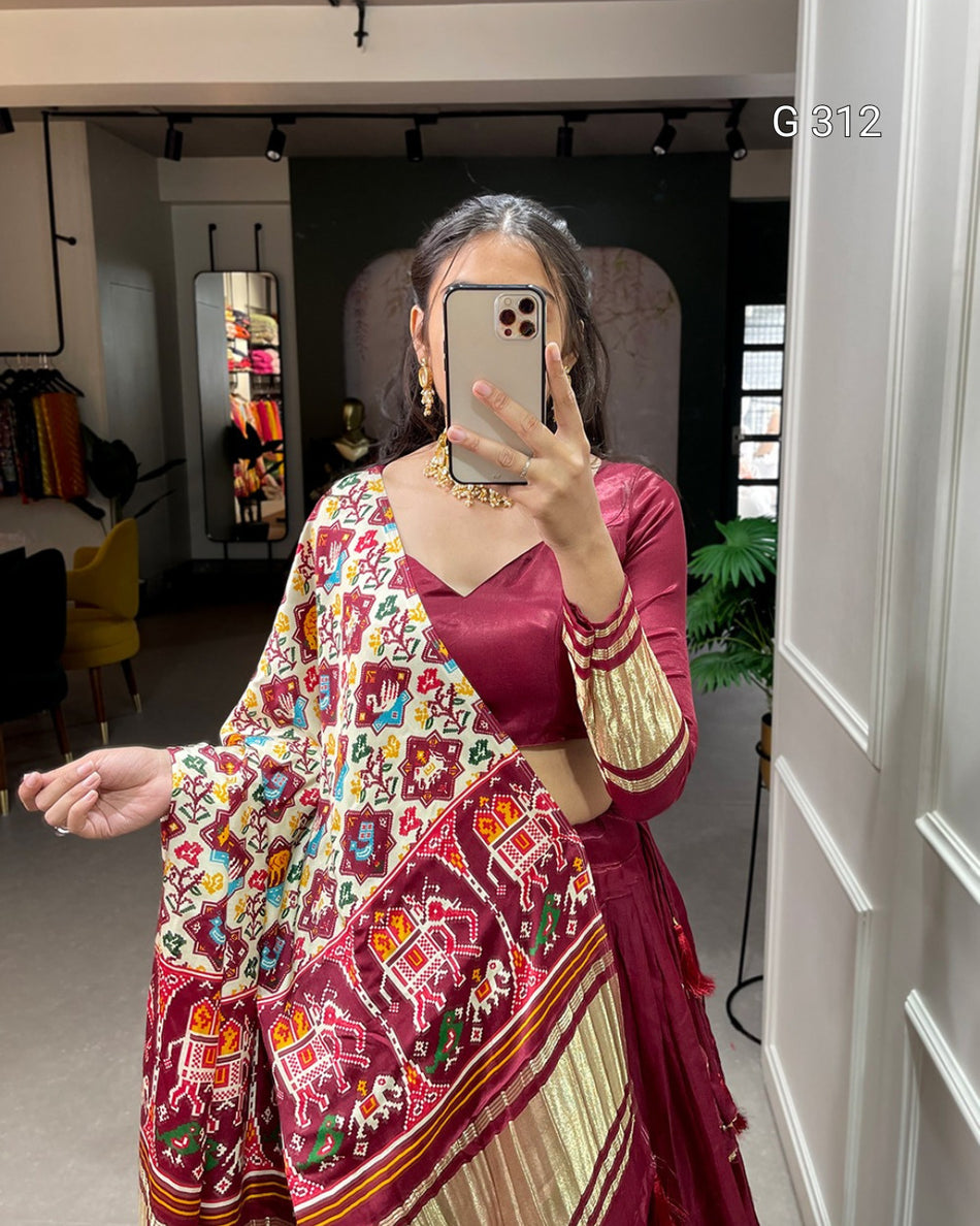 Gaji Silk Lehenga with Dyeing & Lagdi Patta Work – G 312