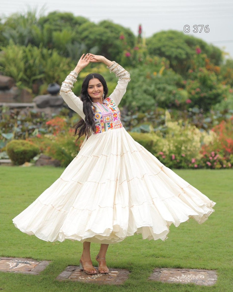 Kora Cotton Gown with Multi-Thread & Gota Patti Work – G 376