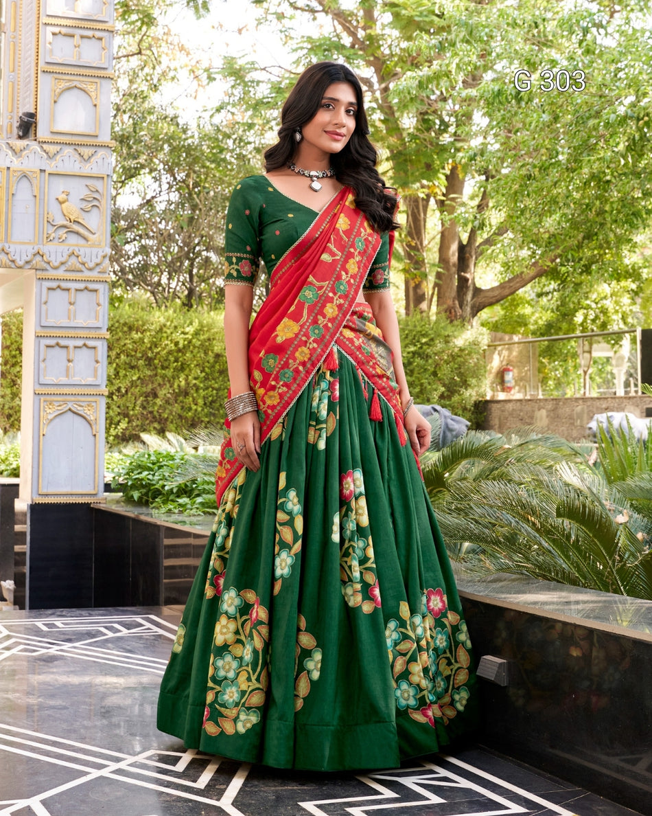 Tasar Silk Lehenga with Printed & Foil Work – G 303