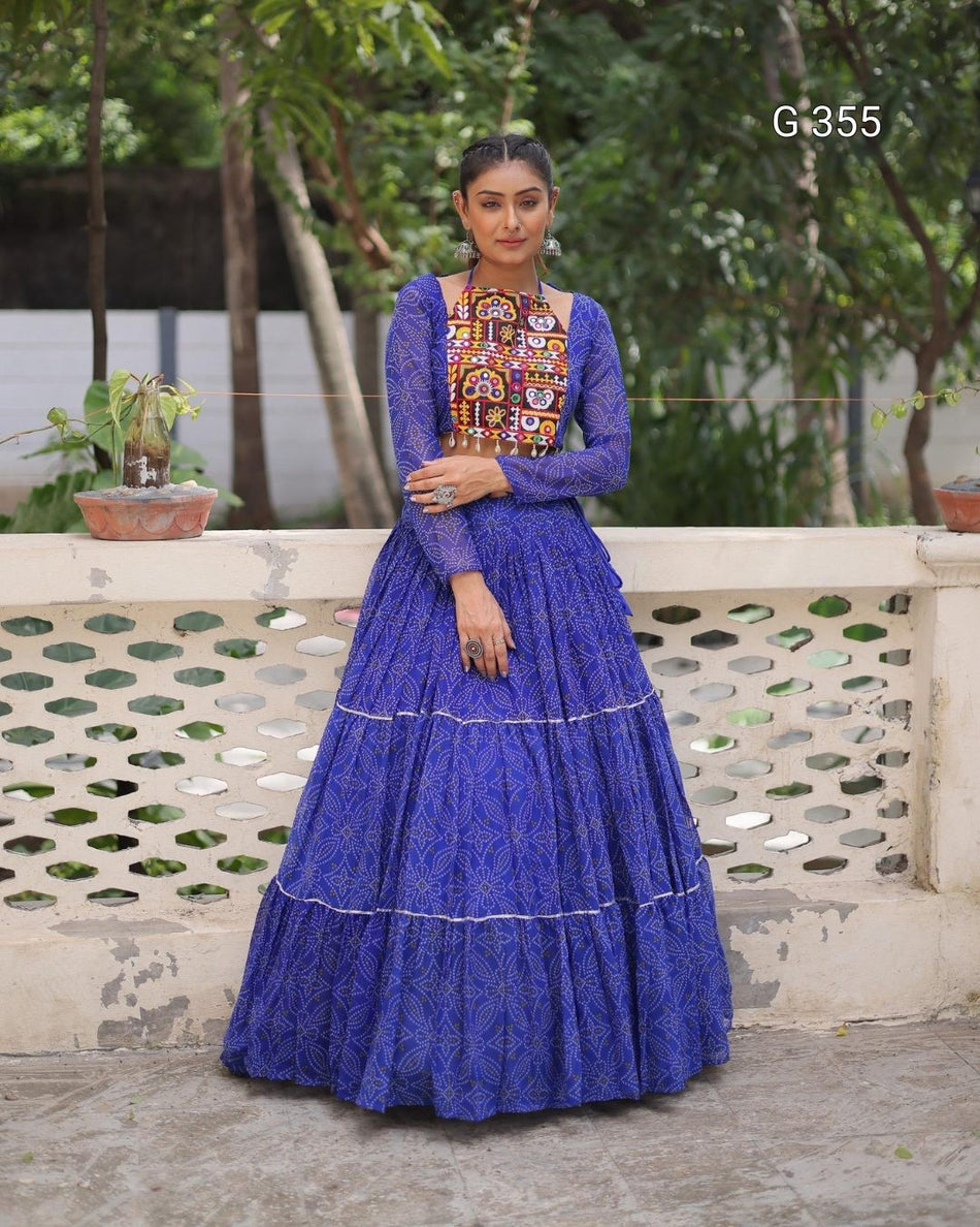 Faux Georgette Lehenga with Bandhej Print & Gotta Patti Lace 355