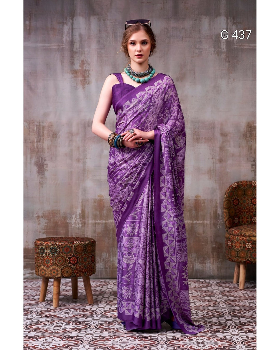 Classic Printed Satin Sarees with Elegant Drapes - G 437