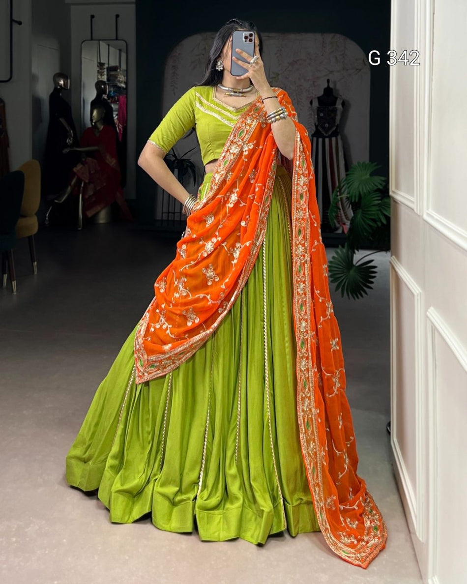 Pure Rayon Lehenga with Lace & Sequins Work - G342