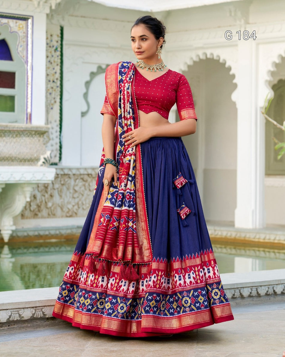 Tussar Silk Lehenga with Patola Print & Foil Work – G 184