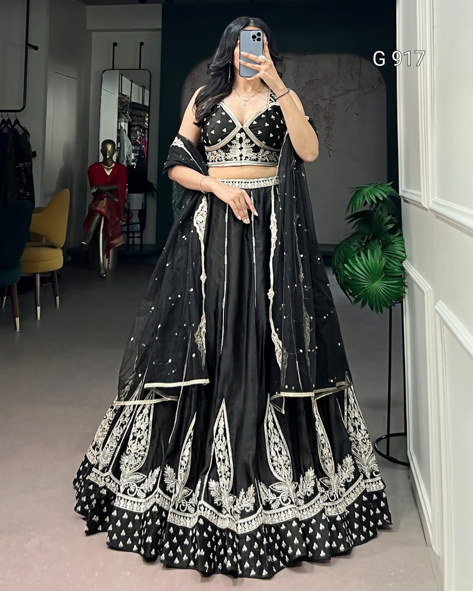 Premium Black Wedding Wear Lehenga - G 917