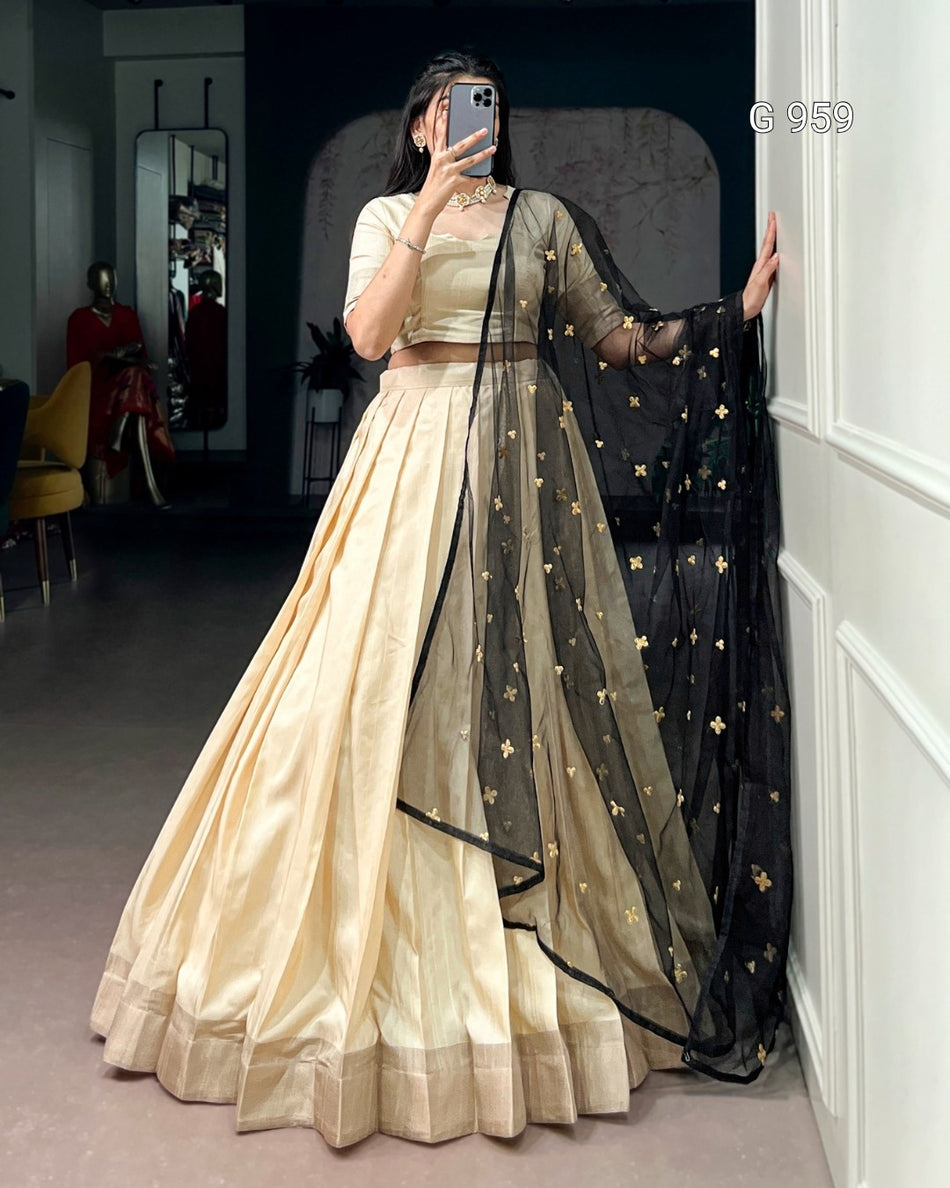 Zari Border Lehenga with Dupatta - G 959