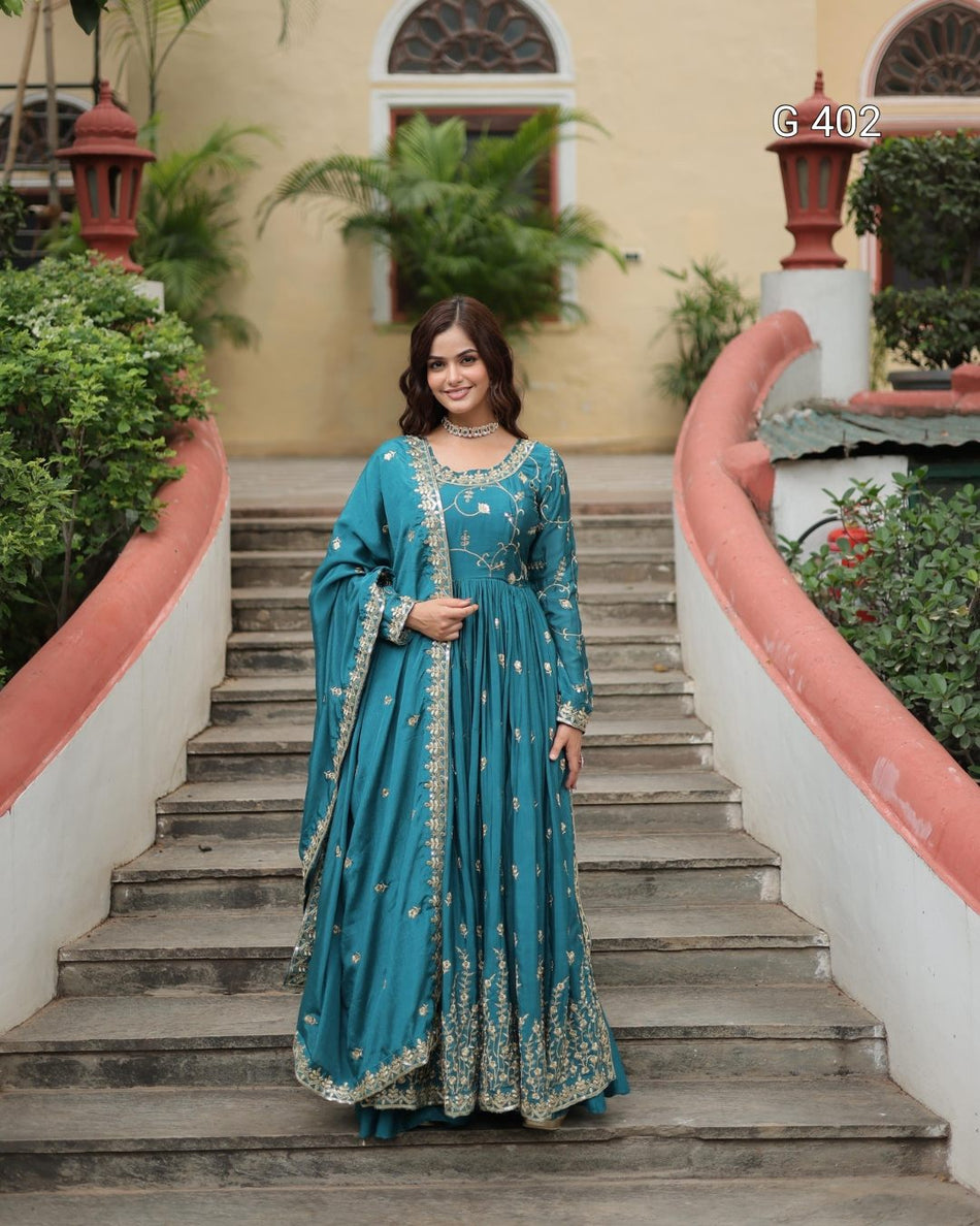 Chinon Kurti with Sequins Embroidered Sharara & Dupatta – G 402