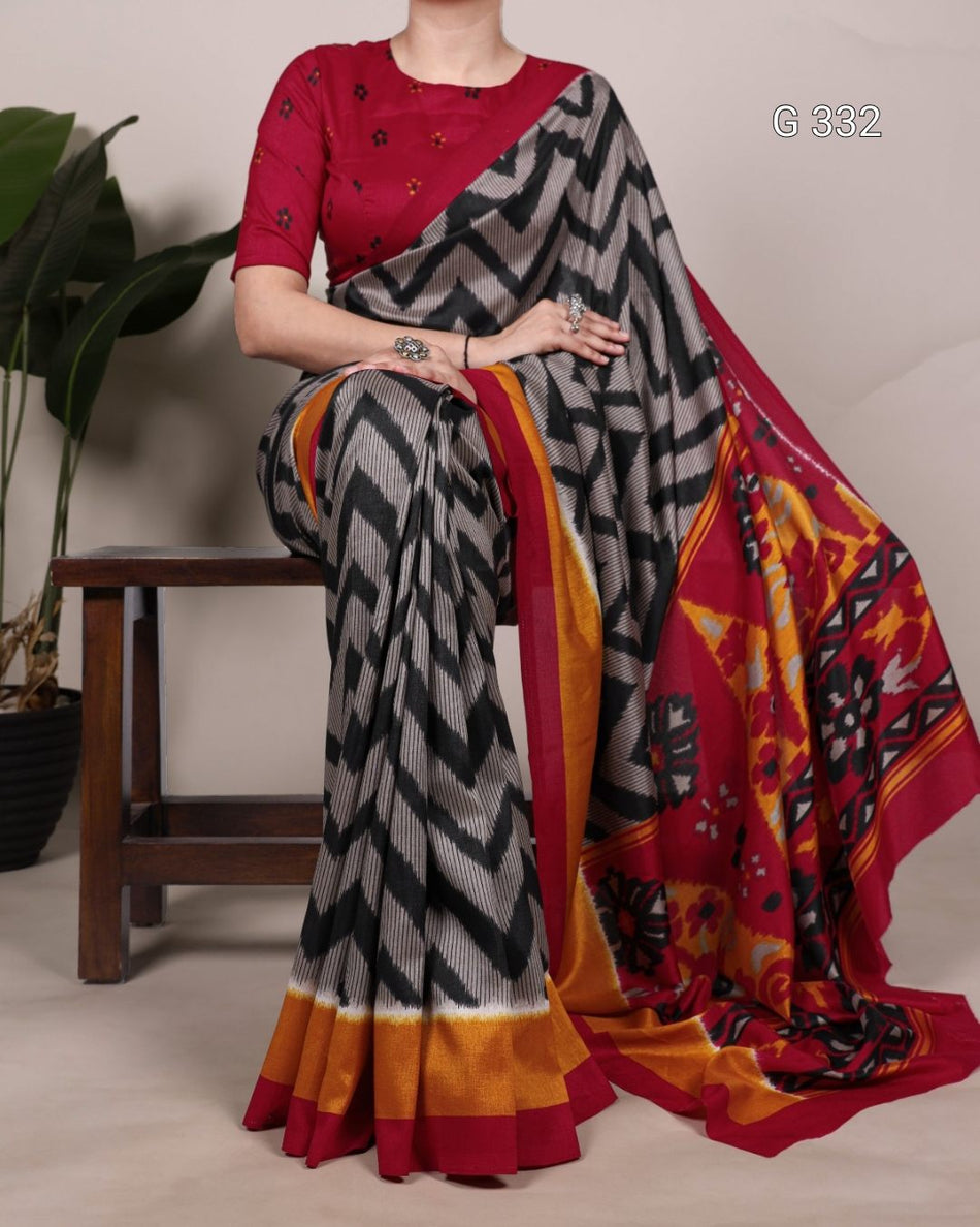 Tasar Silk Saree with Printed Design – G332