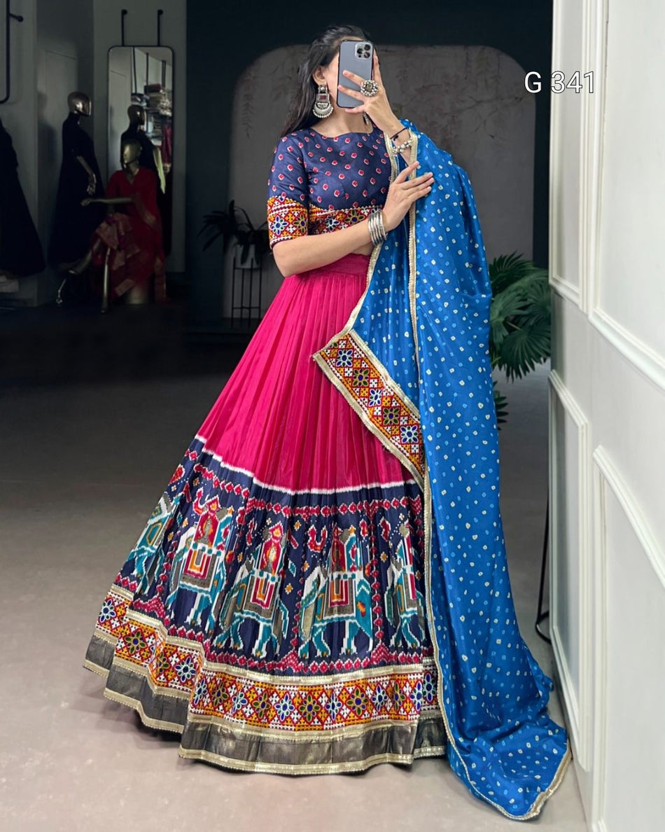 Elegant Tasar Silk Lehenga with Foil & Mirror Gamthi Work - G341
