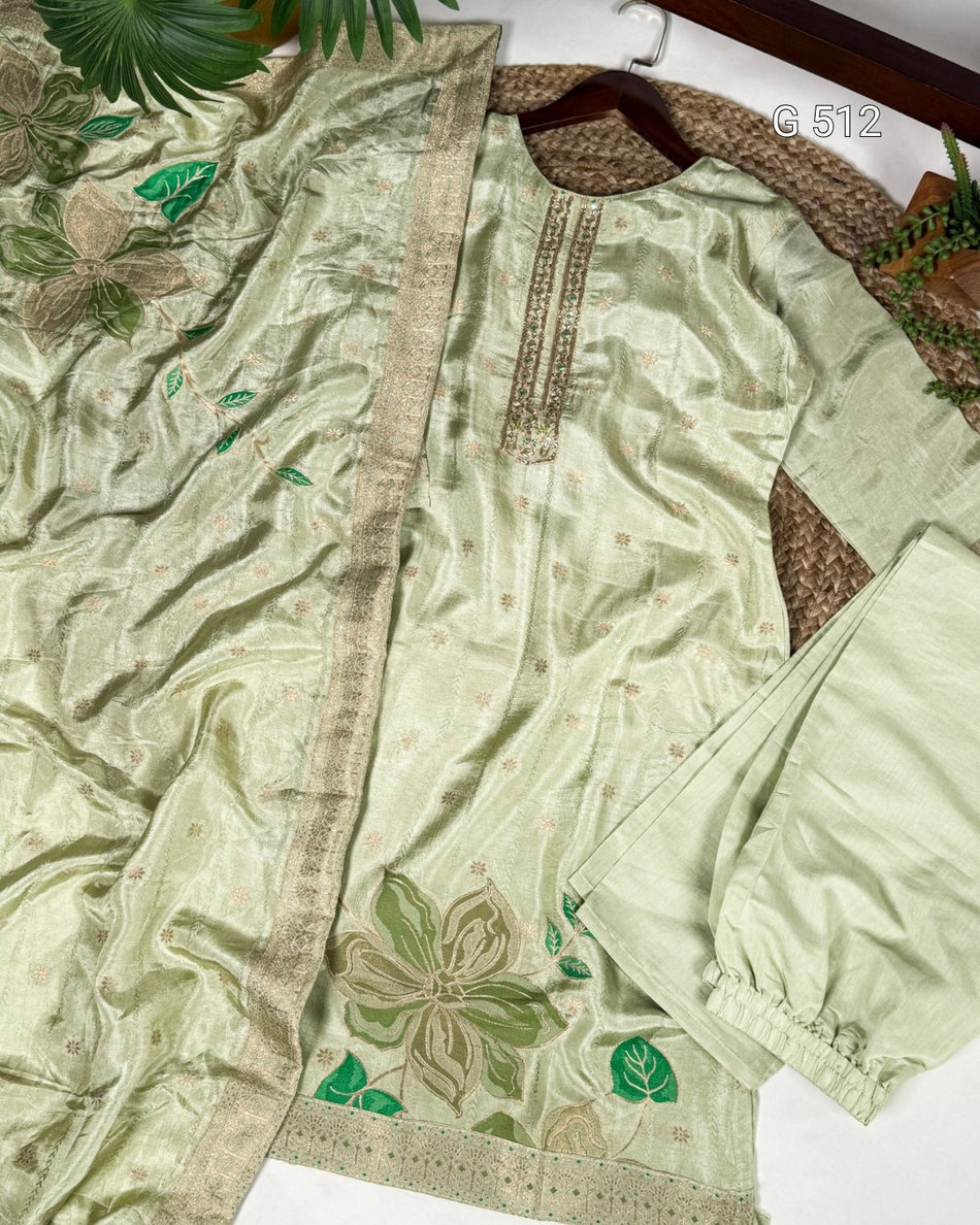 Classic Pastel Green Suit with Subtle Shine - G 512