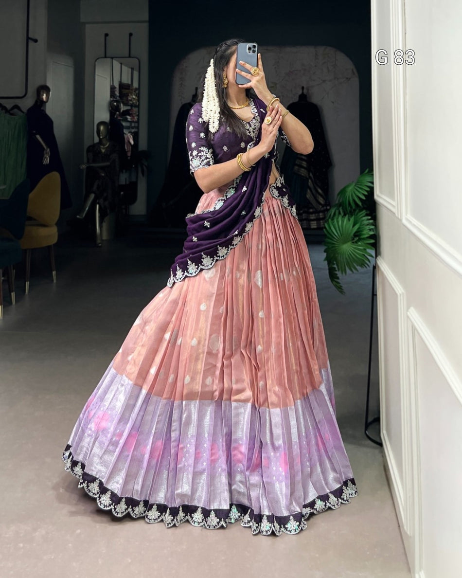 Zari Kota Lehenga with Sequins & Thread Embroidery Scallop Lace Border – G83