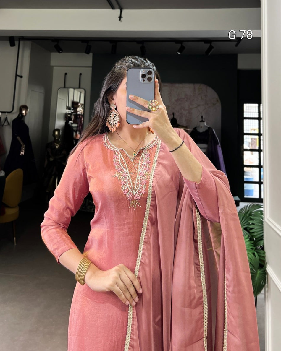 Viscose Tissue Top with Beads Handwork & Lace Touch Up – G78