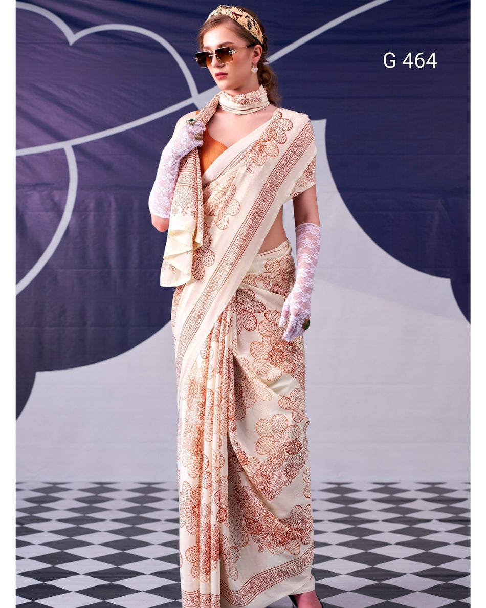 Elegant Satin Sarees with Floral Design Detail - G 464