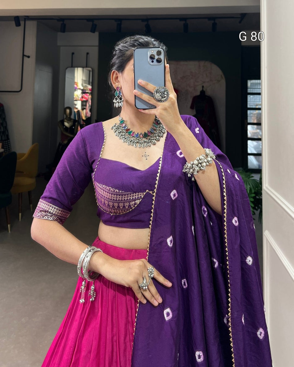 Chanderi Lehenga with Zari Weaving Work & Color Padding – G80