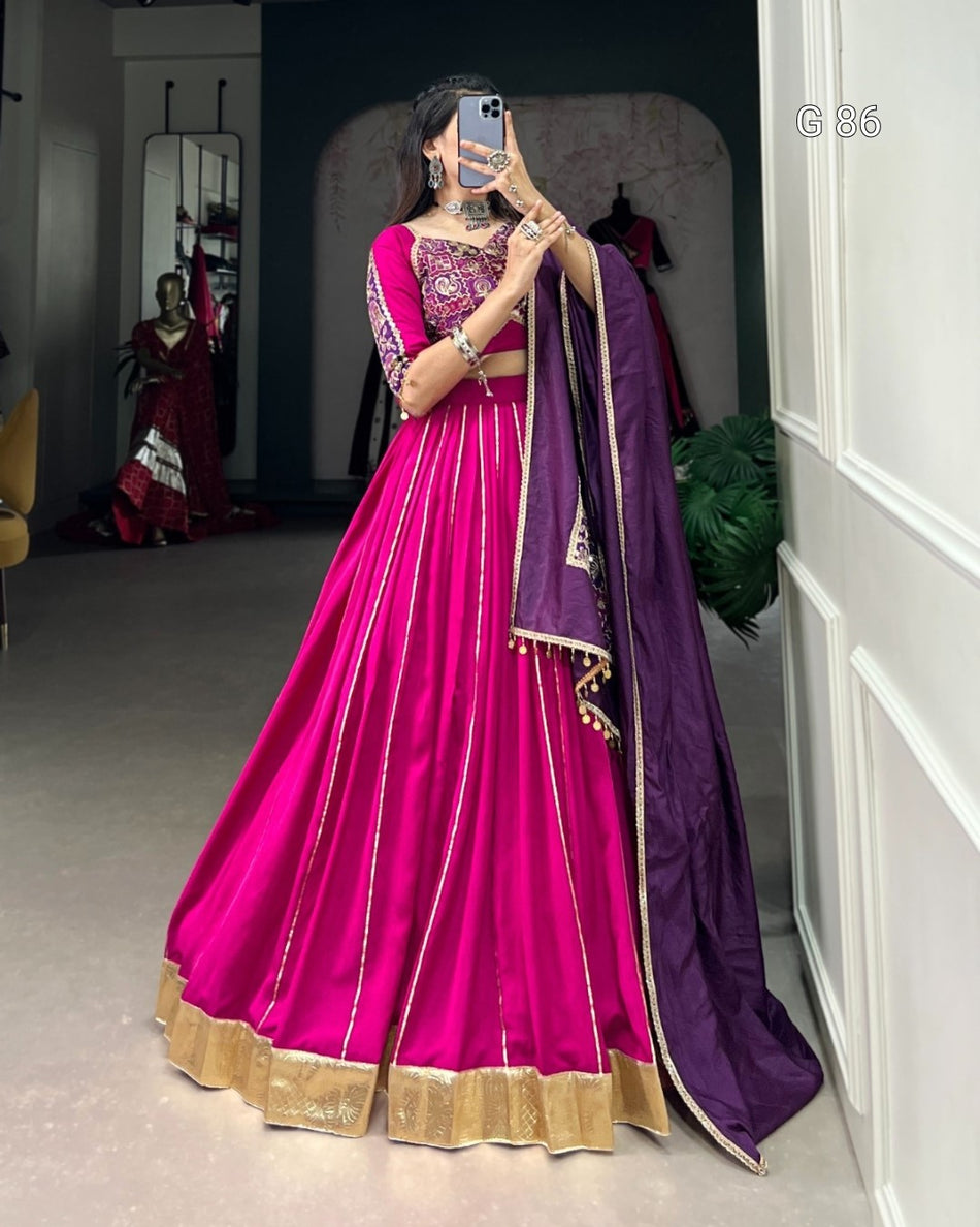 Chanderi Lehenga with Zari Line Gota Patti & Embossed Design Lace Touch Up – G86