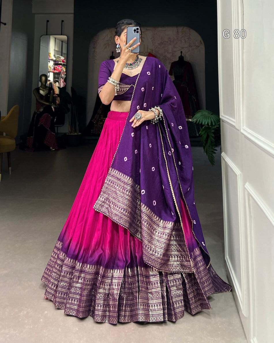 Chanderi Lehenga with Zari Weaving Work & Color Padding – G80