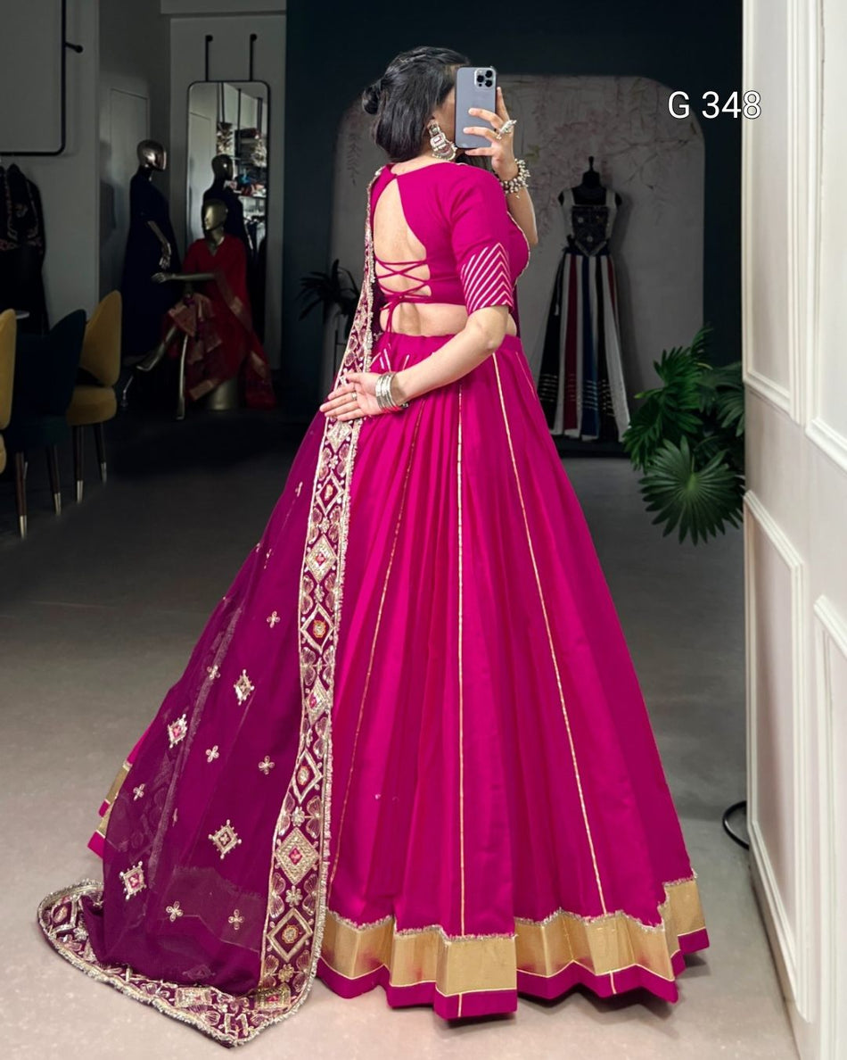 Pink Cotton Lehenga with Lace & Mirror Work - G348
