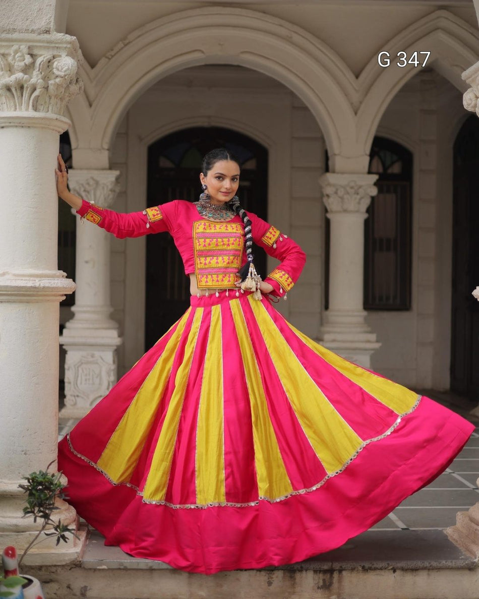 Pink Roman Lehenga with Mirror Lace & Thread Embroidery Work - G347
