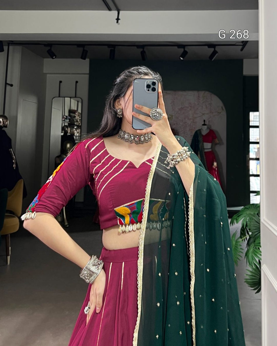 Embossed Design Pure Rayon Lehenga with Gotta Patti Lace Touch Up – G 268