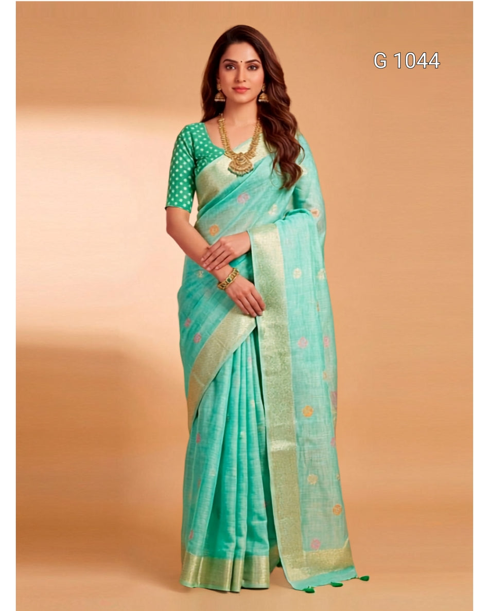 Elegant Linen Cotton Sarees for Everyday Ethnic Wear - G 1044