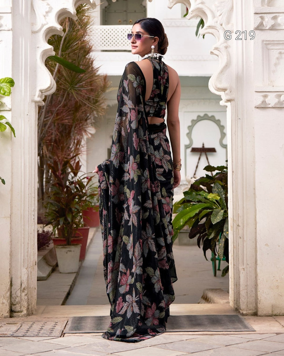 Floral Viscose Lurex Brasso Saree – G 219