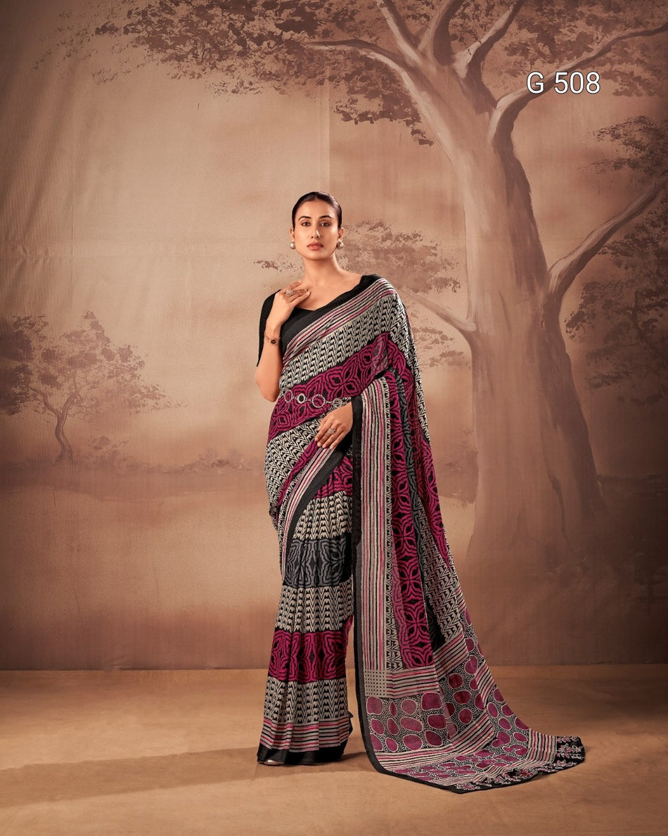 Beautiful Poly Mal Cotton Sarees with Printed Elegance - G 508