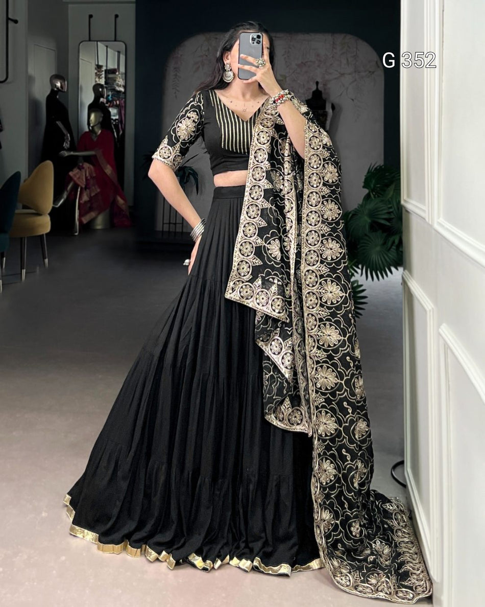 Pure Rayon Lehenga with Embossed Lace & Sequins Work - G 352