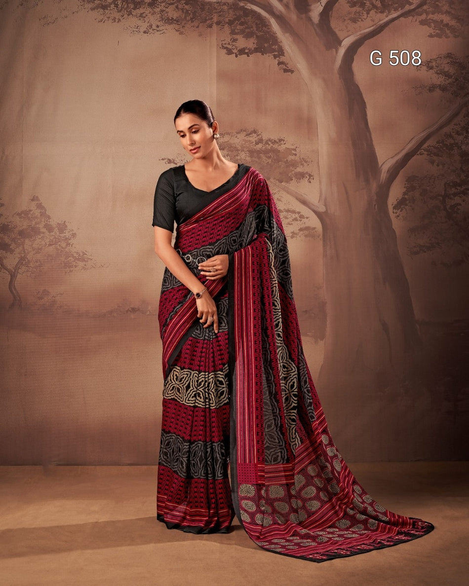 Beautiful Poly Mal Cotton Sarees with Printed Elegance - G 508