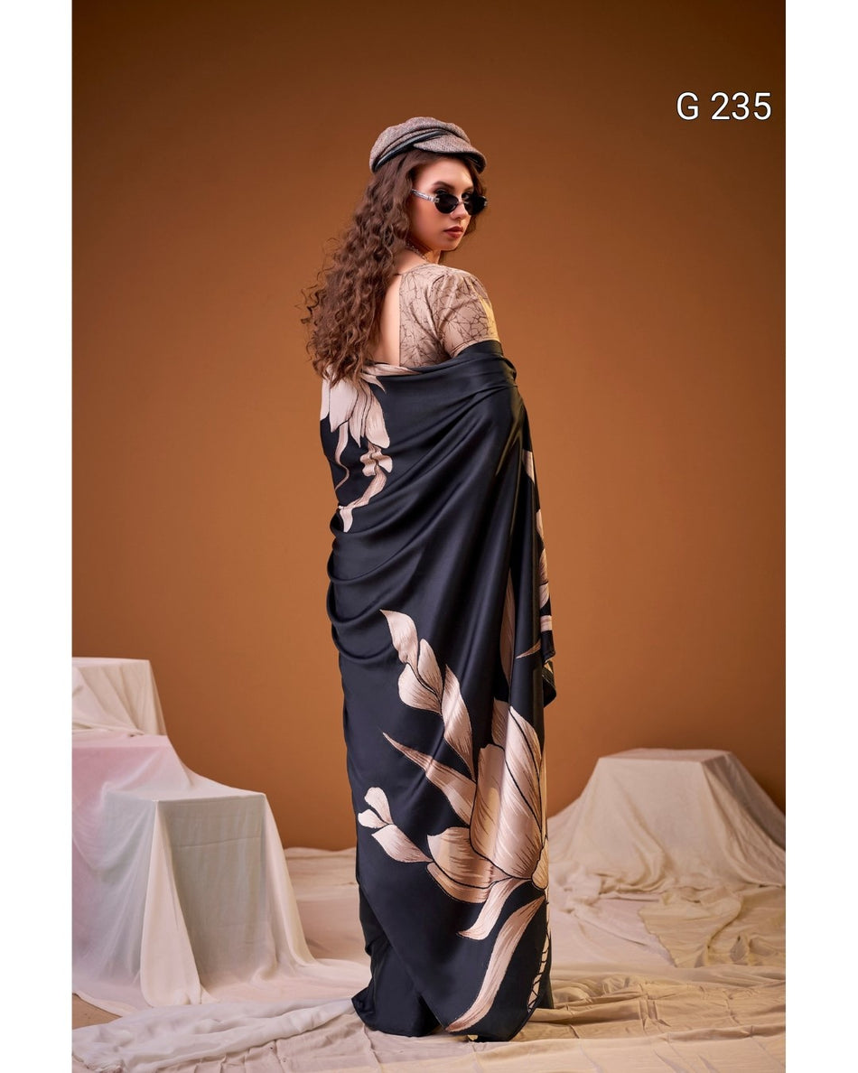 Floral Printed Satin Silk Saree – G 235