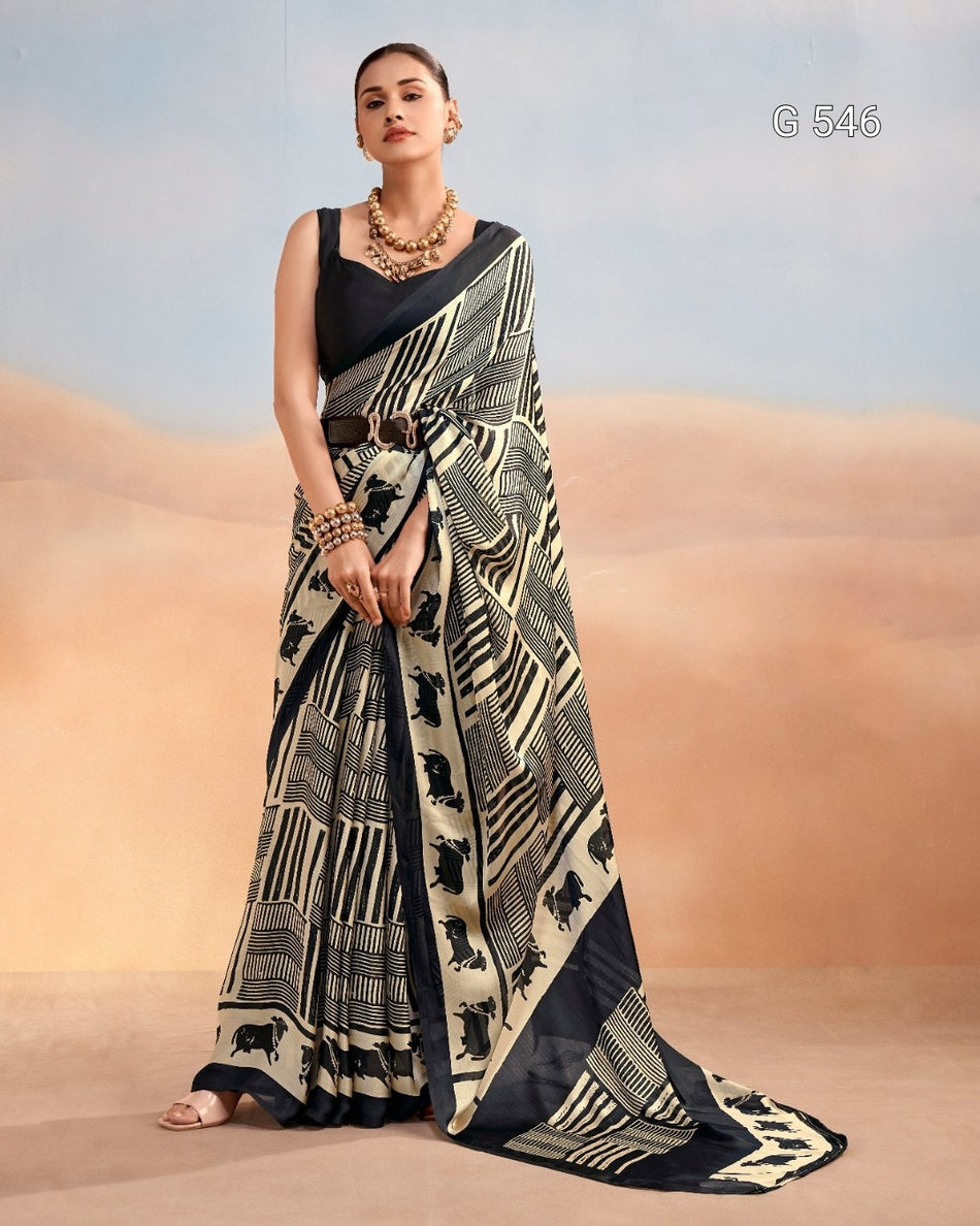 Stylish Abstract Satin Saree for Modern Ethnic Wear - G 546