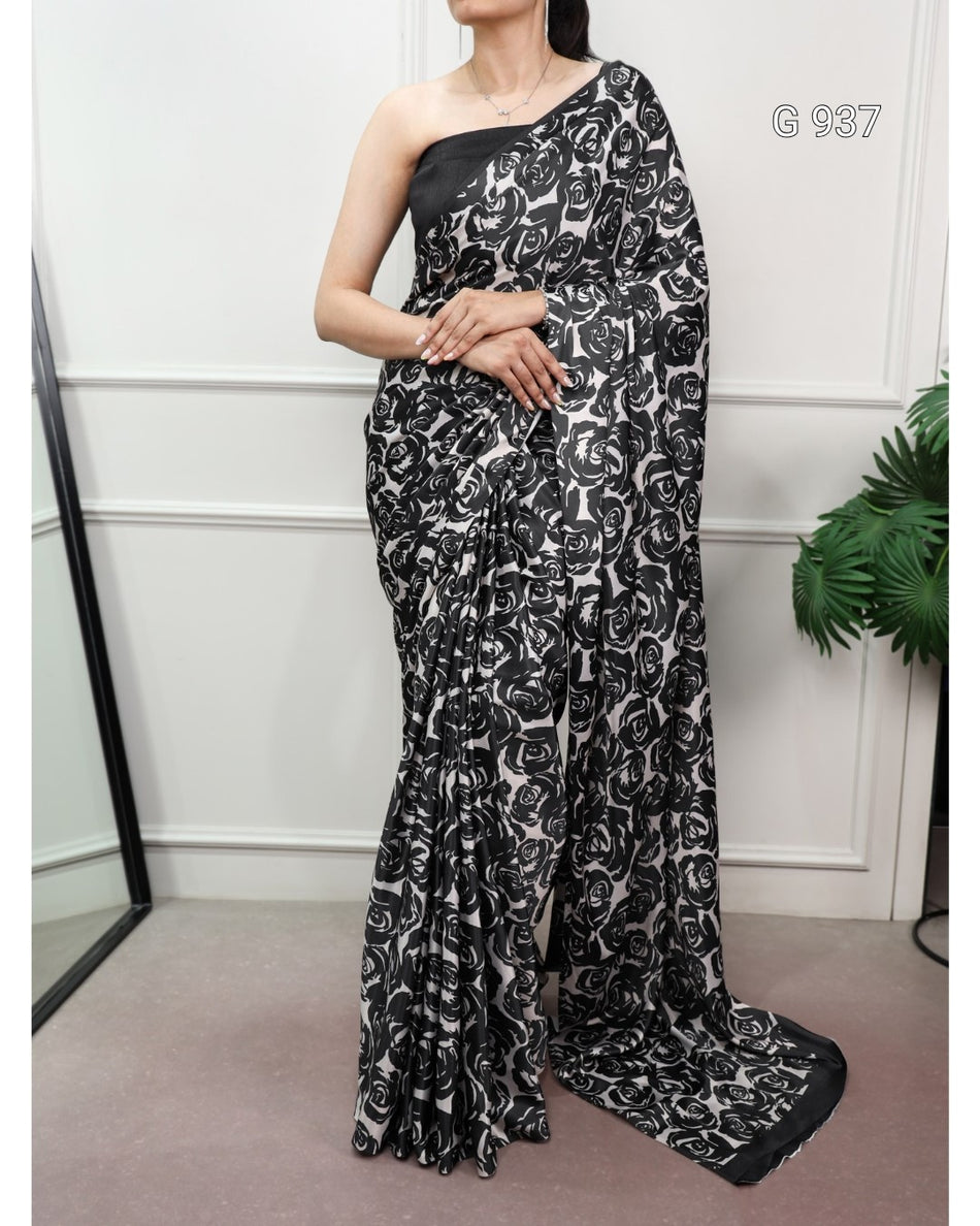 Traditional Printed Satin Silk Saree - G 937