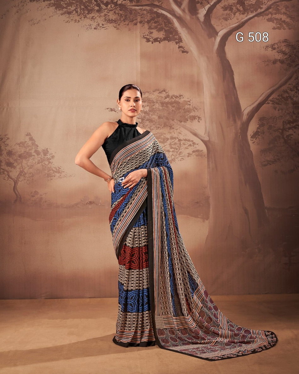 Beautiful Poly Mal Cotton Sarees with Printed Elegance - G 508