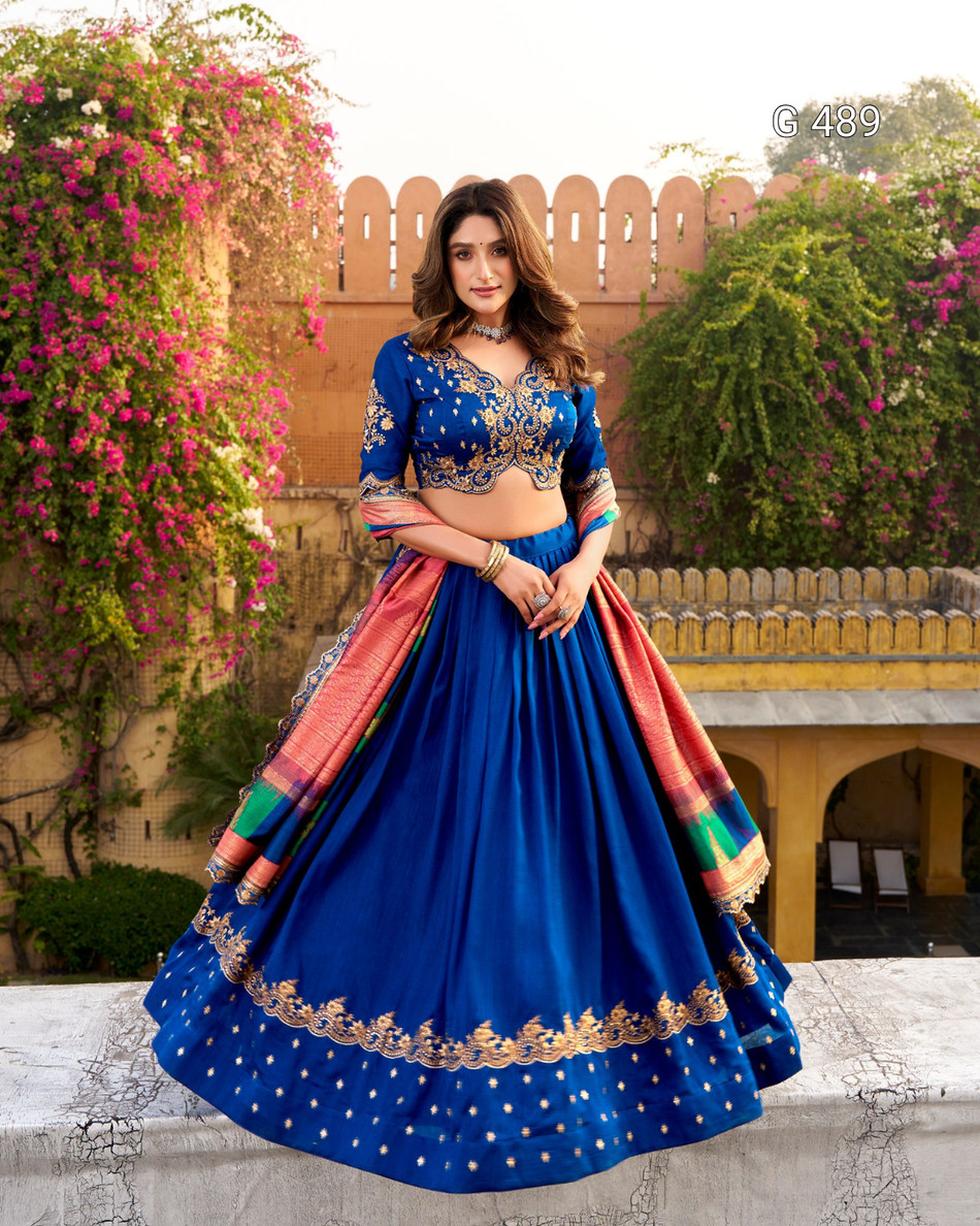 Premium Vichitra Silk Lehenga for Wedding Festive Wear - G 489
