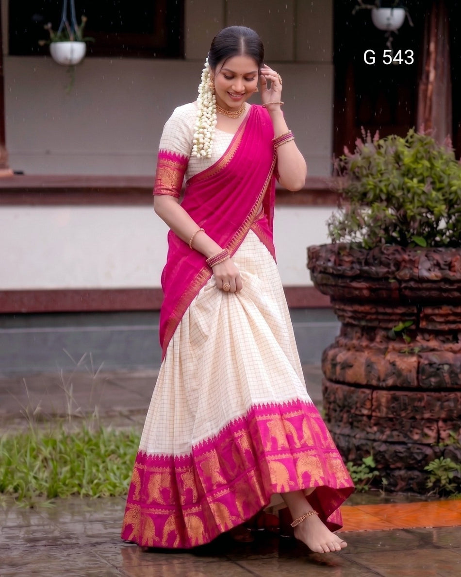 Onam Special Kerala Style Poly Cotton Half Saree - G 543