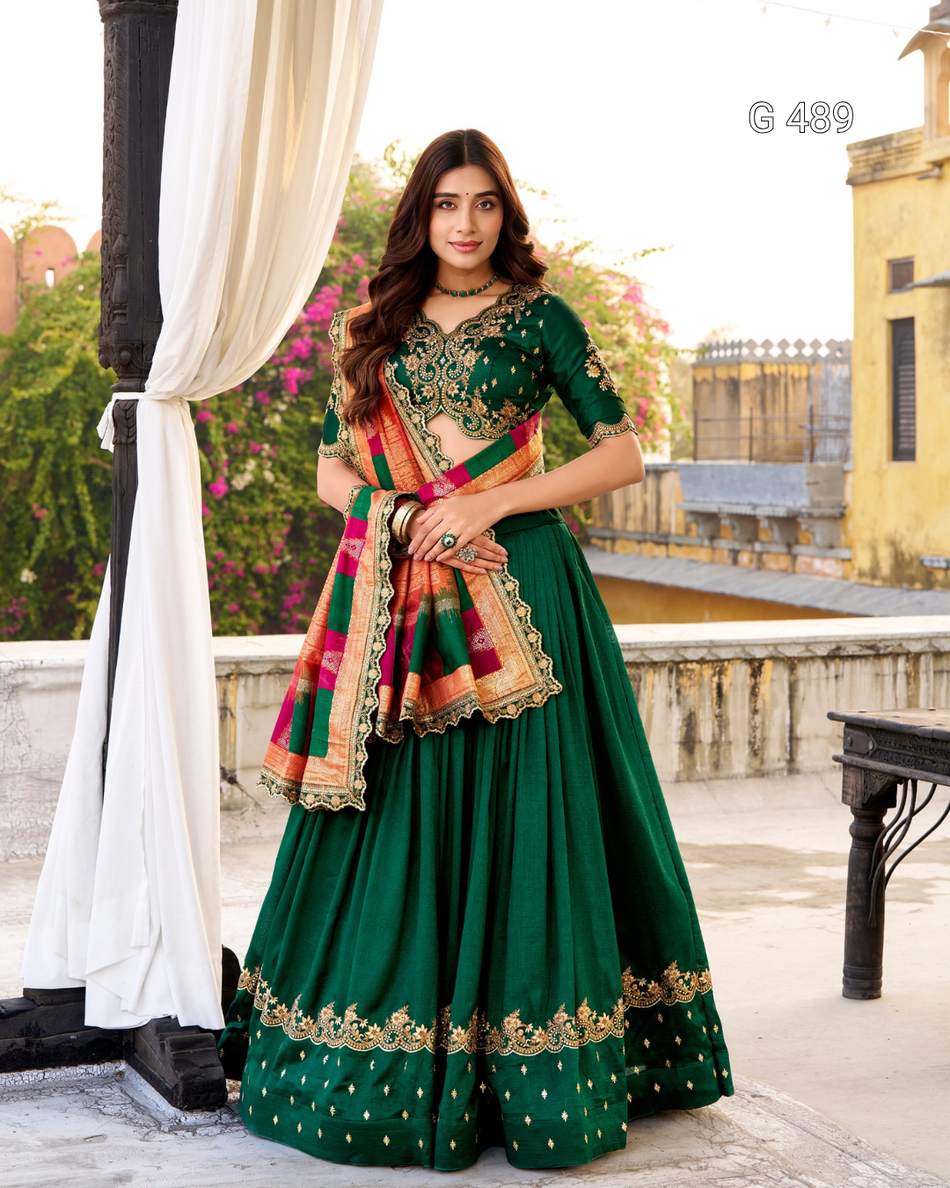 Premium Vichitra Silk Lehenga for Wedding Festive Wear - G 489