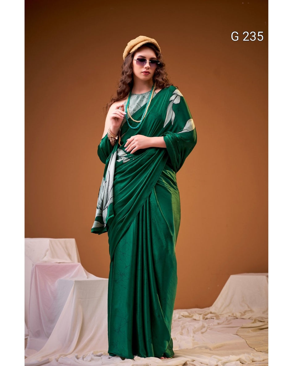 Floral Printed Satin Silk Saree – G 235