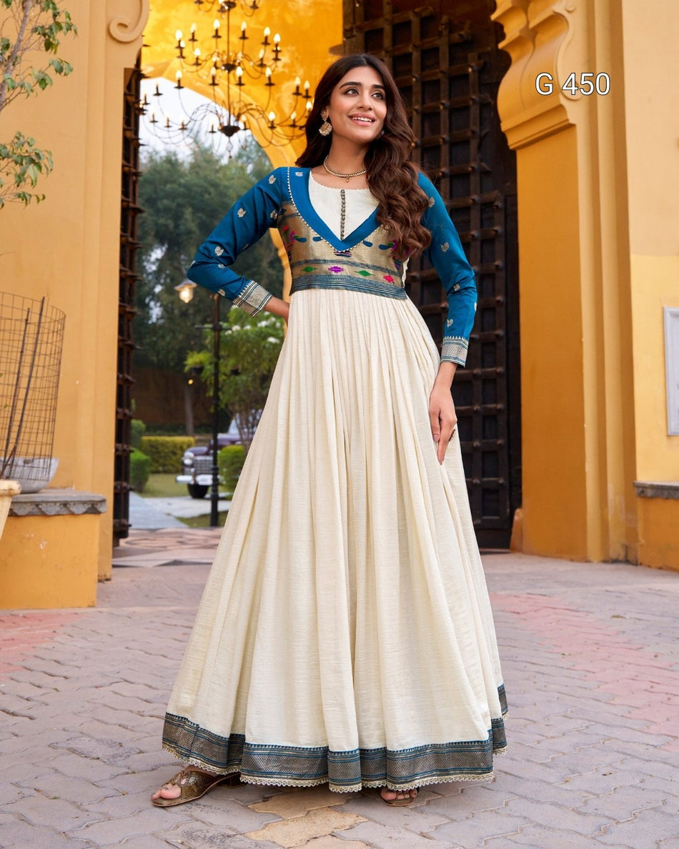 Designer Vichitra Silk Dresses with Flowing Elegance - G 450