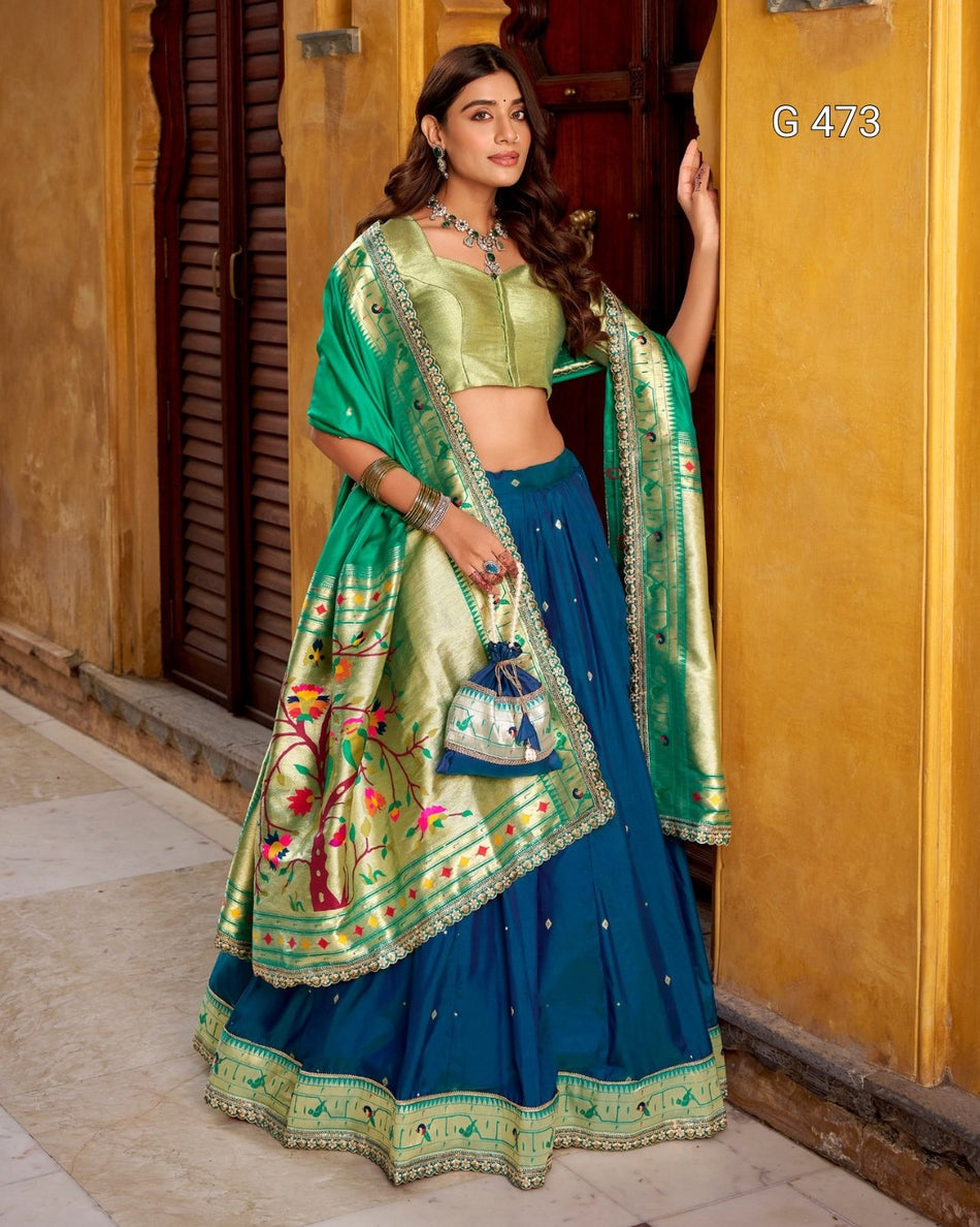 Elegant Green Lehenga with Zari and Lace Border - G 473