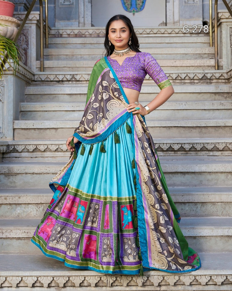 Tasar Silk Lehenga with Kalamkari Print & Gotta Patti Dupatta – G 278